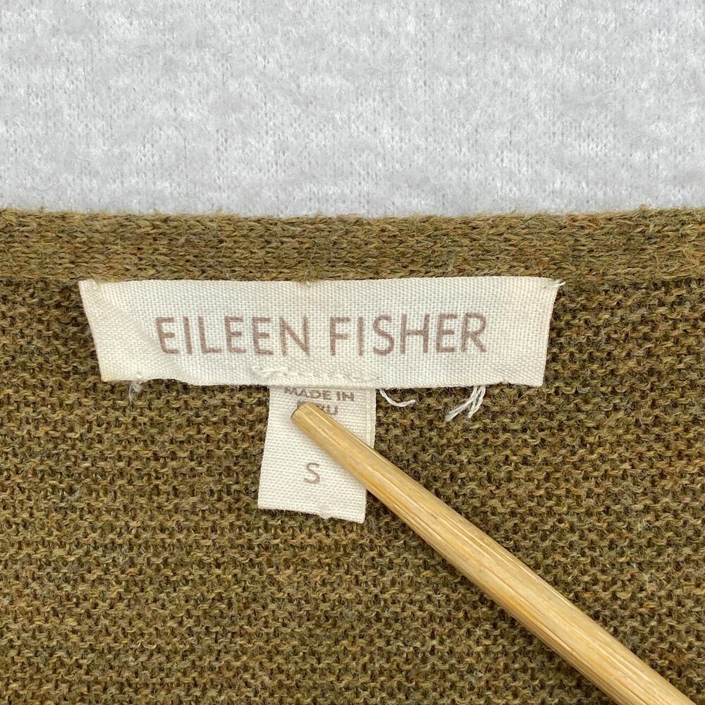 EILEEN FISHER Sweater S Organic Cotton Tunic V-Neck 3/4 Sleeve Oversized Green - Picture 5 of 10